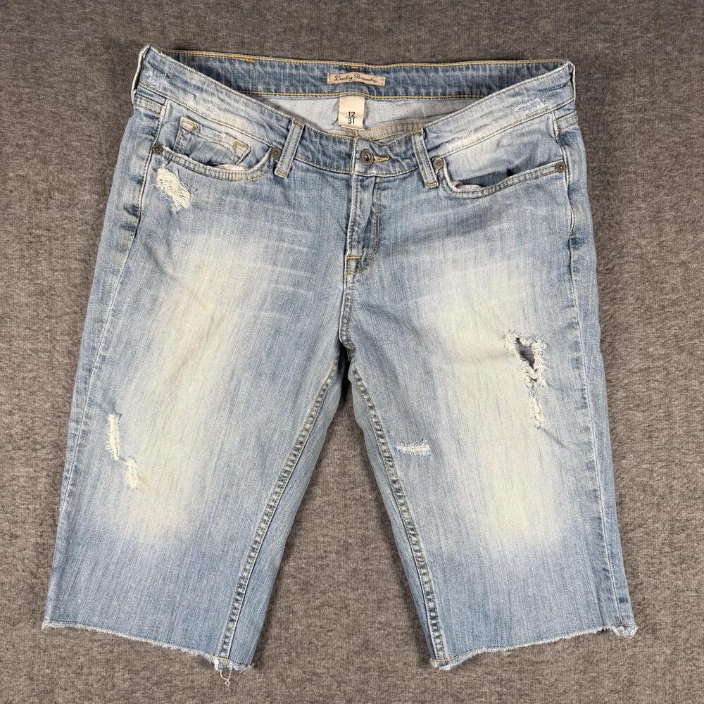 Lucky Brand Bermuda Jean Shorts Womens 12 31 Distressed Raw Hem Light Wash
